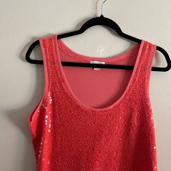Garnet Hill Women SZ L Orange Coral Sequin Front Think Strap Shell Tank Top - Picture 3 of 8